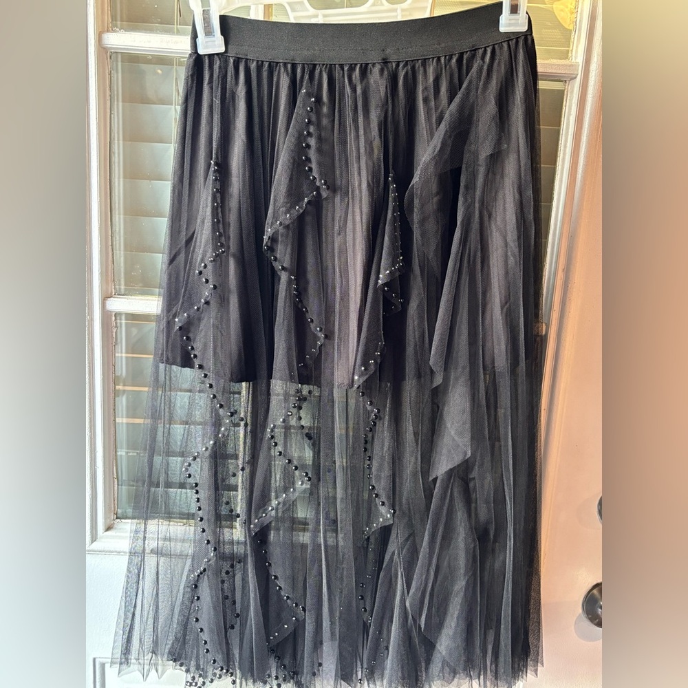 Black beaded POL skirt SEXY Rare Hard to find!!!!! High Low Sample